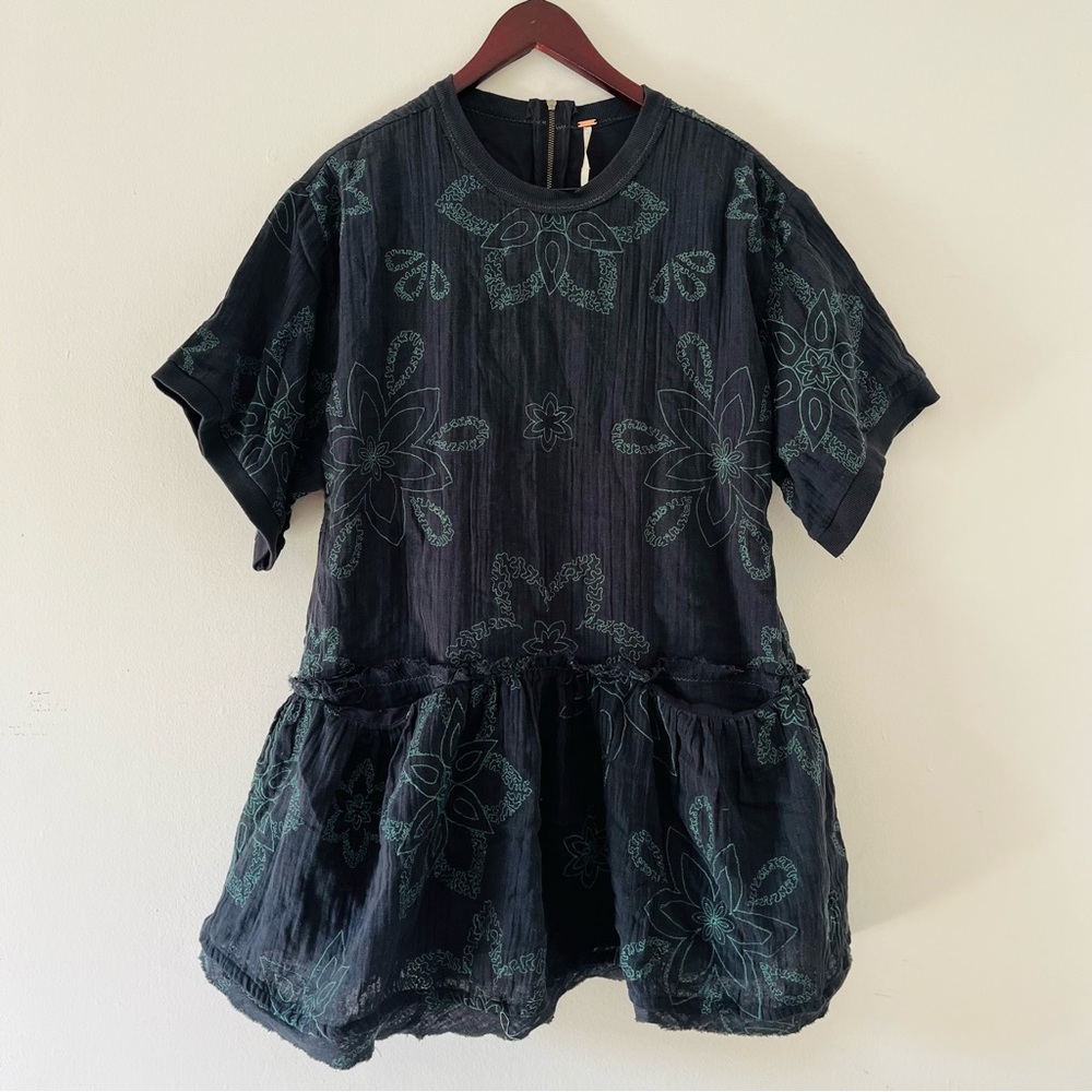 Free People Picking Petals Slouchy Drop Waist Embroidered Tunic Dress NWT Small